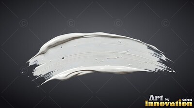 A thick white paint stroke sweeps horizontally, catching soft light along its ridged edges