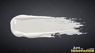 A thick horizontal stroke of glossy white paint smeared on a dark background