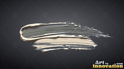 Curved smear of thick off-white paint through a deep gray background