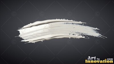 A curved swipe of thick white paint with glossy ridges on a dark background