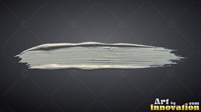 Thick ridges texture a horizontal silver paint stroke across a plain dark gray field