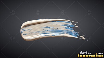A thick smear of beige paint sweeps horizontally, revealing streaks of blue beneath smooth highlights