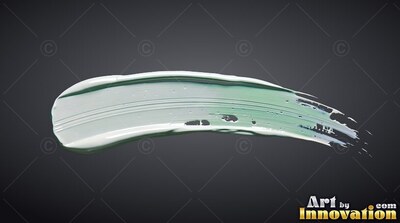 Curving horizontally across dark gray, a pale green paint stroke tapers