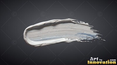 A single thick smear of white paint arches across a deep gray background