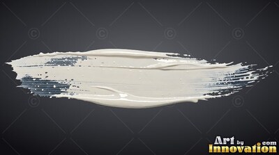 On a dark gray setting, a wide stroke of glossy off-white paint runs across