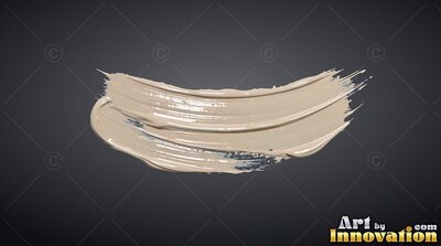 Thick ridges of glossy beige paint curve upward across a dark gray backdrop