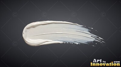Curved horizontally on a dark surface, a smear of creamy white paint spreads out