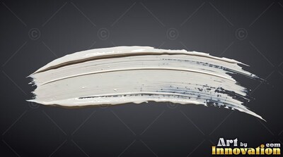 Ridged white paint smears in a curved stroke across a solid dark gray background