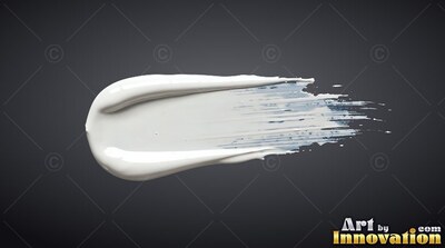 Sweeping across dark gray, a thick smear of white cream fades into thin streaks