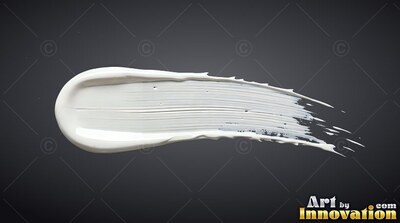 Thick ridges on a white paint stroke spread from side to side across a deep gray backdrop