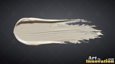 Sweeping horizontally, a thick streak of cream paint sits on dark gray