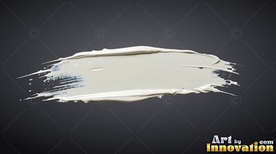 Thick horizontal stroke of white paint over a slate gray background