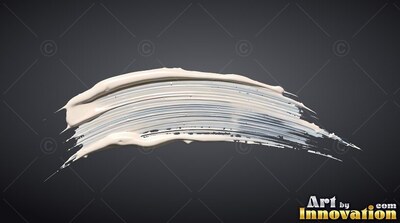 Ribbed texture on a thick streak of cream paint sweeps along a dark gray setting