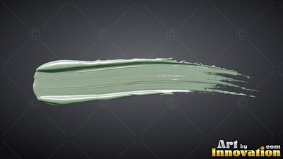 On a slate gray background, a single stroke of pale green paint smears horizontally