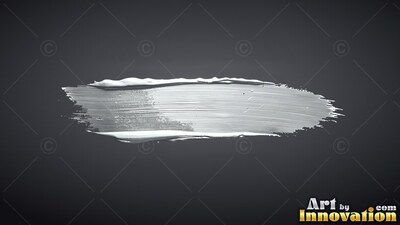 A wide horizontal stroke of thick metallic silver paint on black background