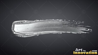 Thick grooved ridges form a horizontal metallic silver paint stroke across a dark gray background