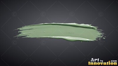 Stretched horizontally over a dark gray background, a thick sage green paint stroke
