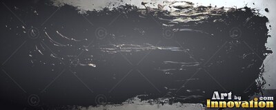 Stretching horizontally, thick black paint covers a silvery gray background