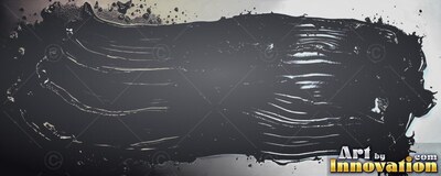 Thick black paint brushed across a pale silver surface