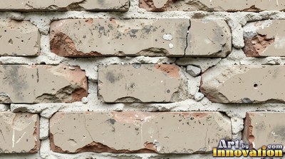Weathered red brick wall with chipped corners and crumbling mortar, shot flat and evenly lit