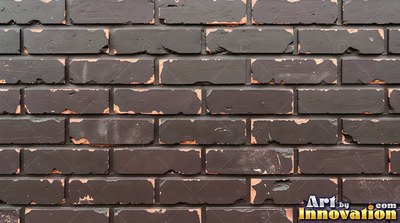 Weathered red brick wall with chipped corners and crumbling mortar, shot flat and evenly lit