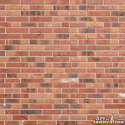 Weathered red brick wall with chipped corners and crumbling mortar, shot flat and evenly lit