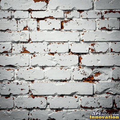 Weathered red brick wall with chipped corners and crumbling mortar, shot flat and evenly lit