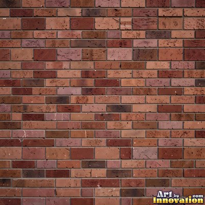 Weathered red brick wall with chipped corners and crumbling mortar, shot flat and evenly lit