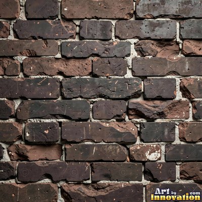 Weathered red brick wall with chipped corners and crumbling mortar, shot flat and evenly lit