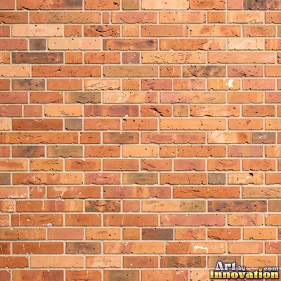 Weathered red brick wall with chipped corners and crumbling mortar, shot flat and evenly lit