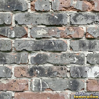Weathered red brick wall with chipped corners and crumbling mortar, shot flat and evenly lit