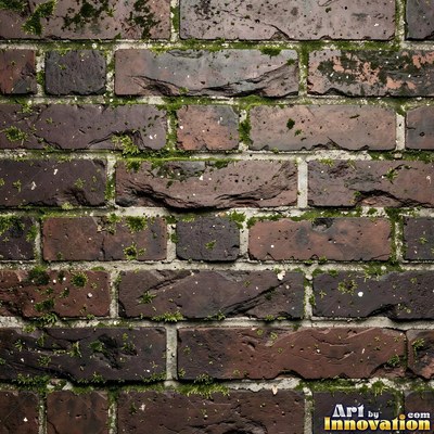 Weathered red brick wall with chipped corners and crumbling mortar, shot flat and evenly lit