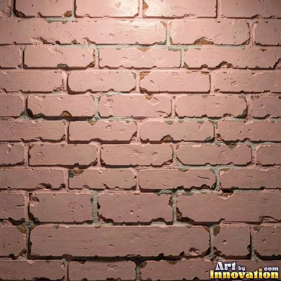 Weathered red brick wall with chipped corners and crumbling mortar, shot flat and evenly lit