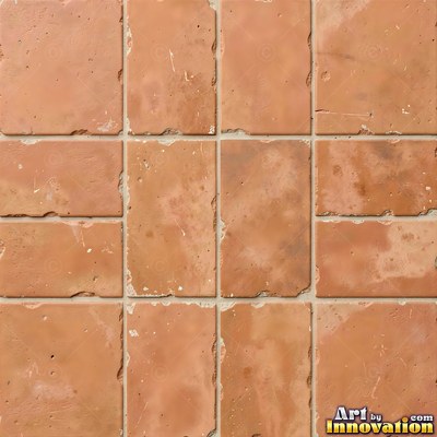 Old chipped yellow tiles with darkened grout lines filling the frame