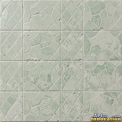 Crackle glazed tiles with a fine web of crazing in deep wine red
