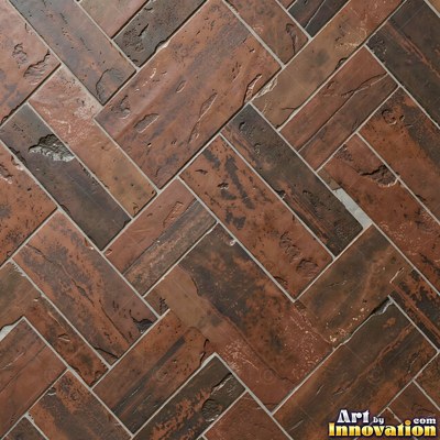 Crackle glazed tiles with a fine web of crazing in deep wine red