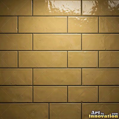 Old chipped yellow tiles with darkened grout lines filling the frame