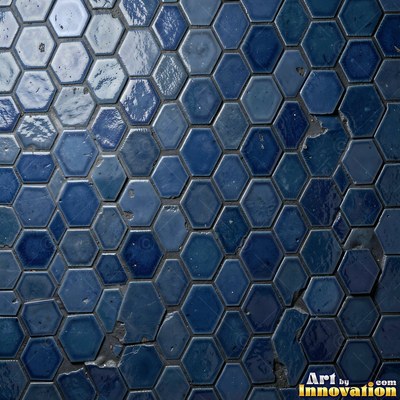 Crackle glazed tiles with a fine web of crazing in deep wine red