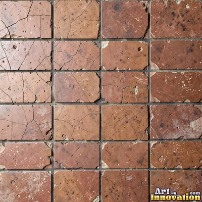 Crackle glazed tiles with a fine web of crazing in deep wine red