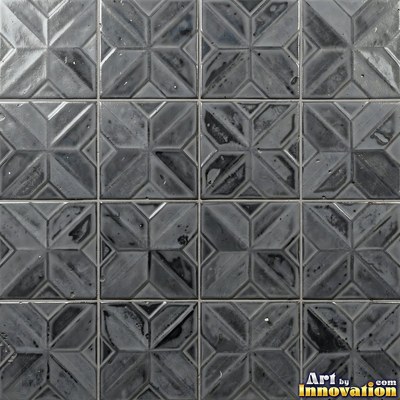 Crackle glazed tiles with a fine web of crazing in deep wine red