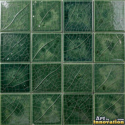 Old chipped yellow tiles with darkened grout lines filling the frame
