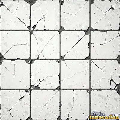 Old chipped yellow tiles with darkened grout lines filling the frame