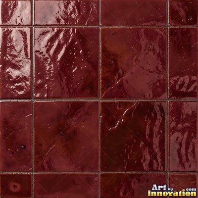 Crackle glazed tiles with a fine web of crazing in deep wine red