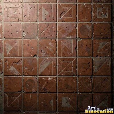 Old chipped yellow tiles with darkened grout lines filling the frame
