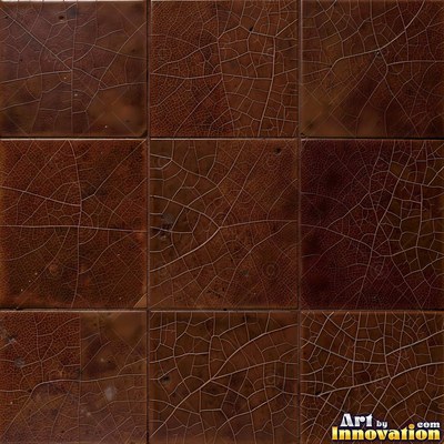 Crackle glazed tiles with a fine web of crazing in deep wine red