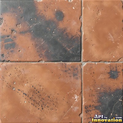 Old chipped yellow tiles with darkened grout lines filling the frame