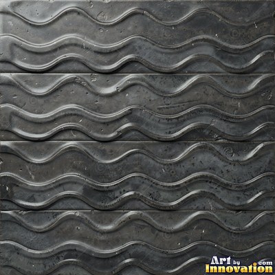 Charcoal glazed rectangular tiles laid in a herringbone pattern, flat front view