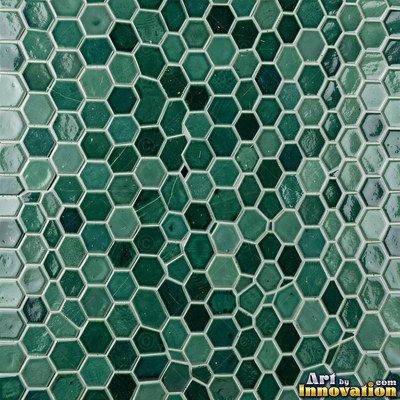 Old chipped yellow tiles with darkened grout lines filling the frame