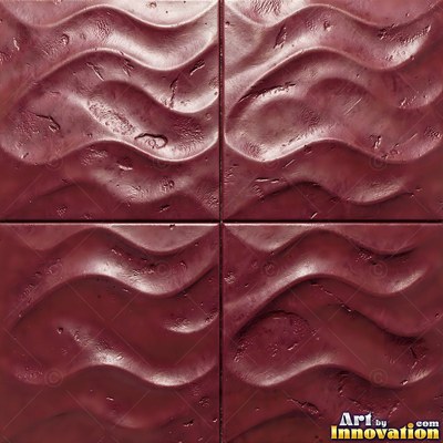 Crackle glazed tiles with a fine web of crazing in deep wine red