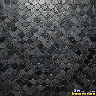 Old chipped yellow tiles with darkened grout lines filling the frame